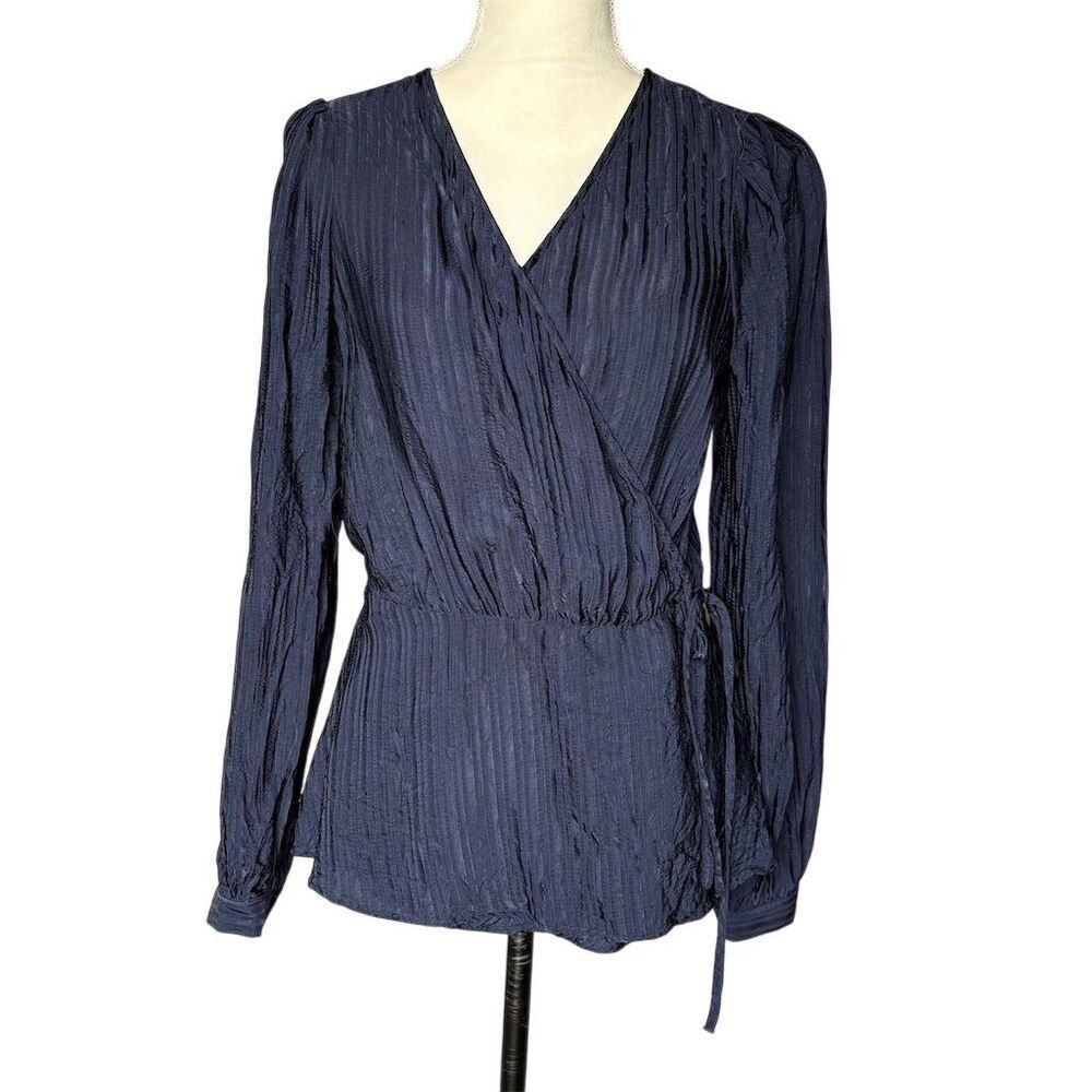 Banana Republic Women's Tall Blue Wrap Blouse V-Neck Long Sleeve S